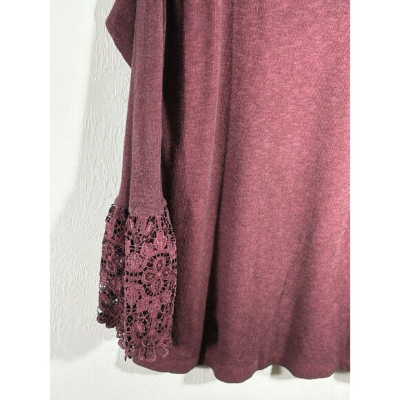 LA Threads NWT Women Burgundy LG Peasant Bohemian Blouse Lace Belle Flare Sleeve - Picture 2 of 9
